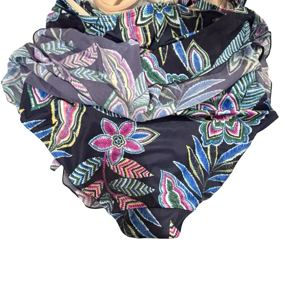 Cacique 1 Pc Swimdress Tropical Floral Women’s 40C Lightly Lined Plunge Swimsuit